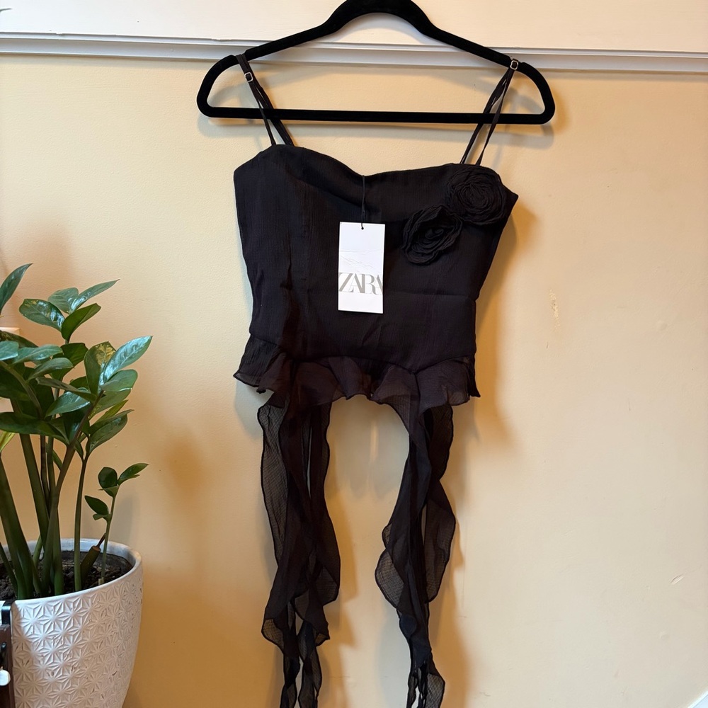 Zara Black Cami with Floral Accents